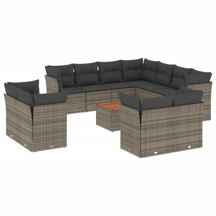 VidaXL Garden Lounge Set with Cushions 12 Pcs Grey Braided Resin 3223946