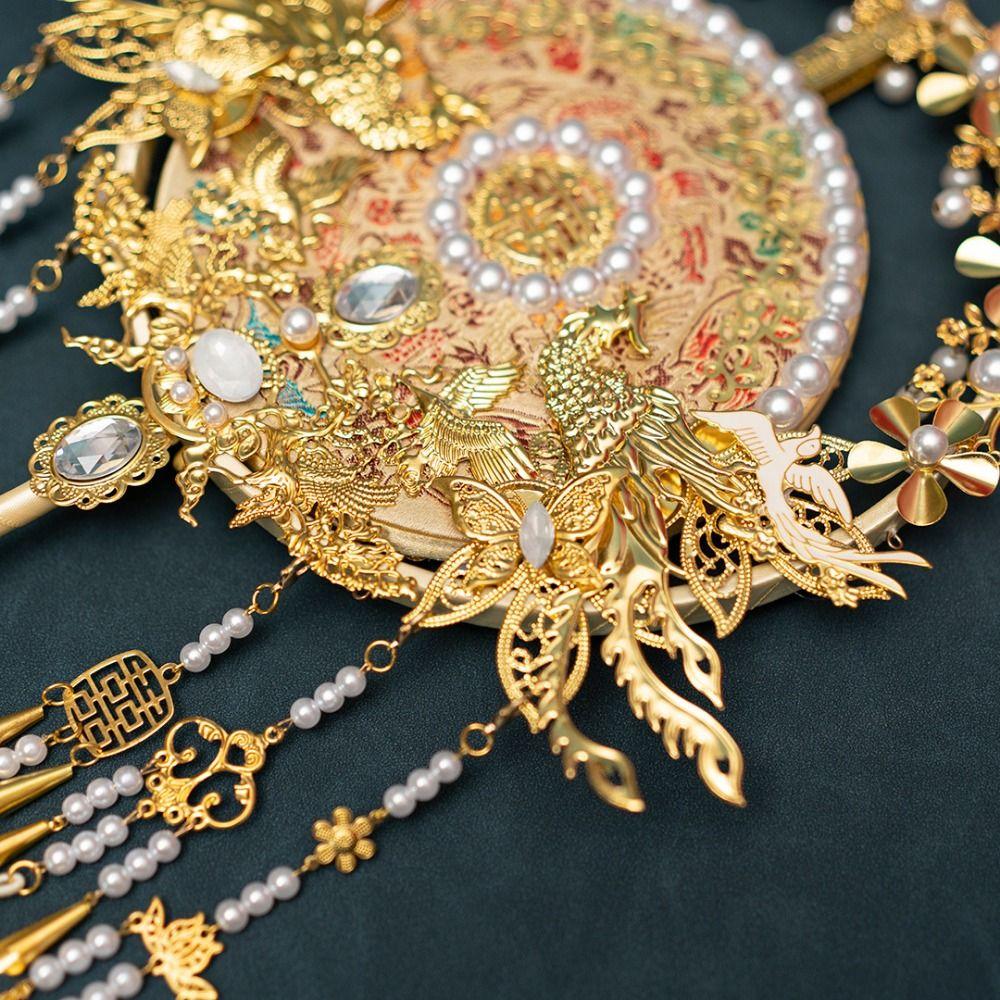 Phoenix Pattern Bridal Group Fan Chinese Style Decorative Fan Hand Held Fan  Hanfu Party