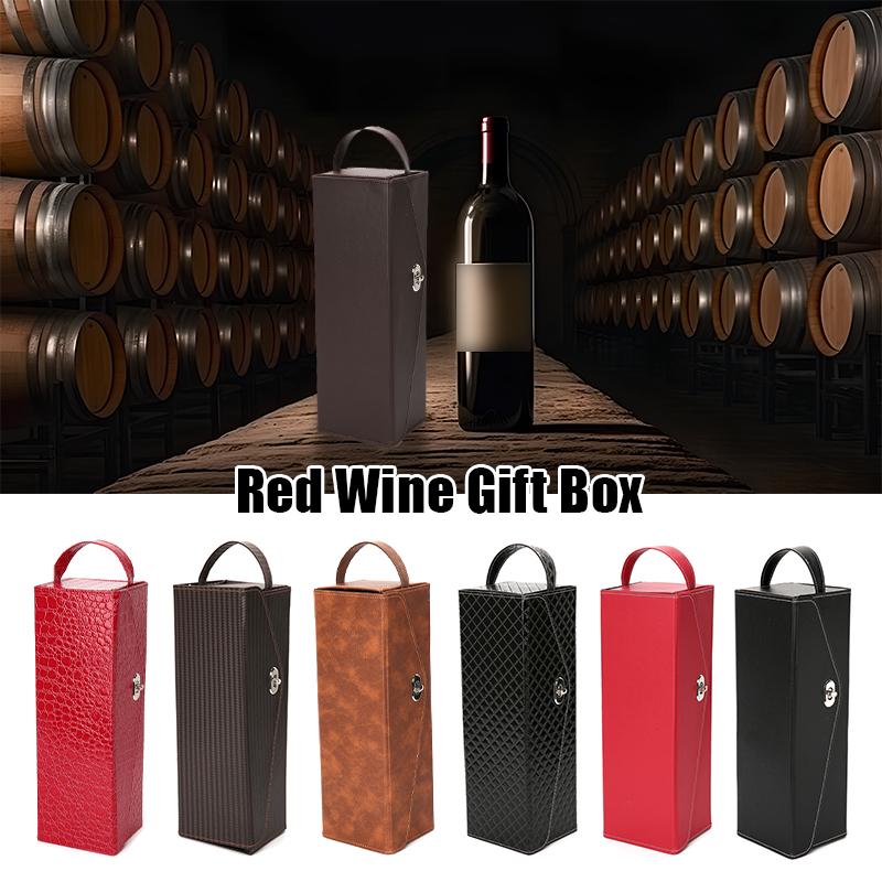 Portable Red Wine Packaging Gift Box New Year Wedding Christmas Party Decor Foldable Leather Red Wine Storage Case Accessory