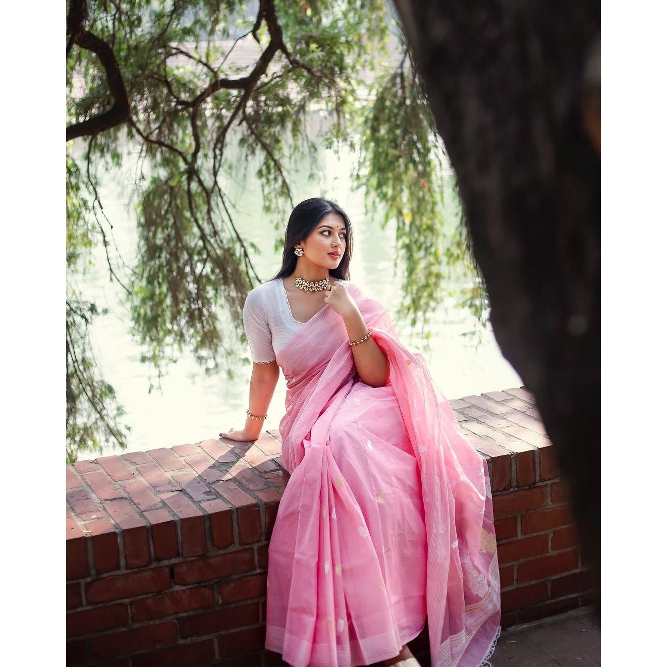 Kasturi Trendz Soft Linen Slab Saree – Rich Pallu Jacquard Elegance