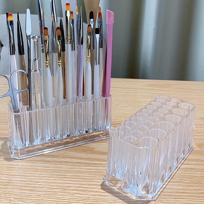26 Holes Nail Brushes Storage Box Makeup Brushes Holder Acrylic Nail Tools Stand Organizer Nail Art Bushes Storage Showing Shelf