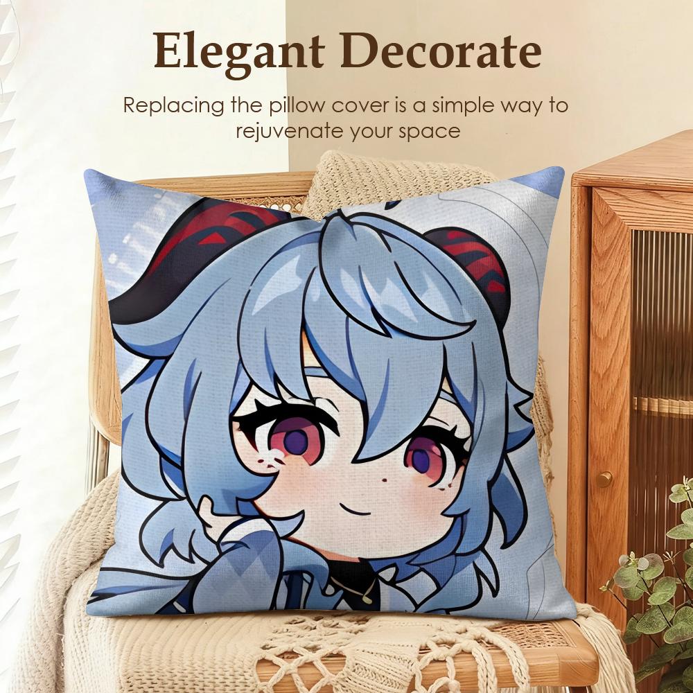 Ganyu Cute Genshin Impact Cushion Cover Natural Linen Organic Fabric DoubleSided Printing Sofa Home Decor Gift Pillow Case