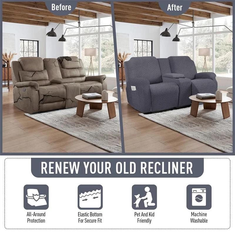 2Set Nordic Jacquard Split Recliner Armchair Cover With Cup Holder Anti-Slip Sofa Slipcover Relax Couch Covers For Living Room