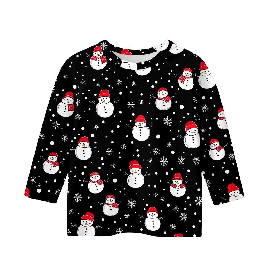 Children's 3/4 Sleeve Tops Casual Christmas Print T Shirt Round Neck Pullover Blouse