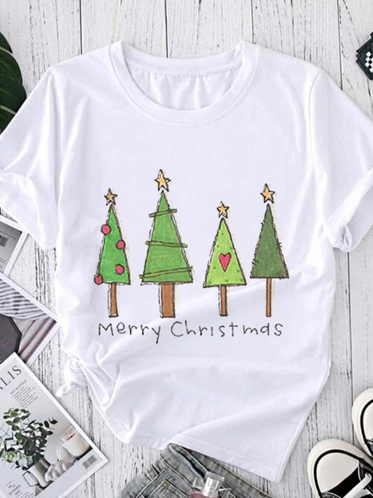 Women Tees Graphic Cartoon Christmas Print Wear Vacation Tops Tees Ladies Short Sleeve 90S Summer Fashion Trend Tshirt T-Shirt