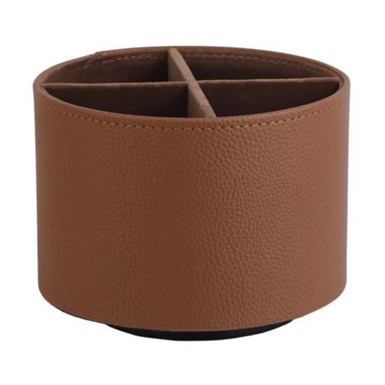 Rotating Pencil Holder Round Pen Organizer Slots Multifunctional Desk with 4 Faux Leather Accessories Organizer