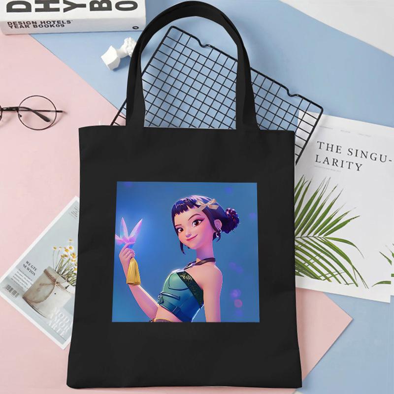 Cartoon K Pop Demon Hunters Women's Shoulder Pouch Fashion Canvas Bags Adorable Tote Bags Printed Handbag Shopping Bags Birth Date Gifts