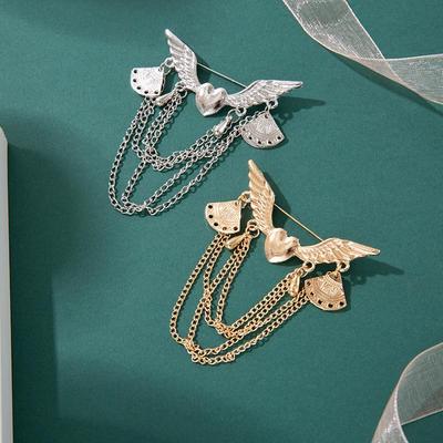 European & American Multi-layer Chain Brooch - Stylish British Badge with Flower Pin for Versatile Clothing Decoration