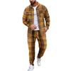 Europeisk & Amerikansk Höst Herr Rutig Långärmad Skjorta och Byxor Sport Casual Set