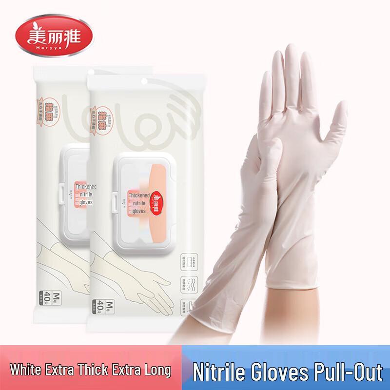 Meiliya Extra Long Nitrile Disposable Gloves, Medium, 2x40 Count