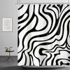 Retro Black White Shower Curtain Abstract 70s Art Waves Stripes Geometric 60s Vintage Simple Aesthetic Artistic Bathroom Decor