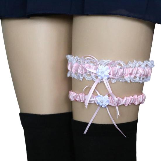 2Pcs/Set Women Garters Elastic Lace Trim Sexy Women Girl Bowknot Decor Garters Belt Suspender Bridal Accessories for Wedding