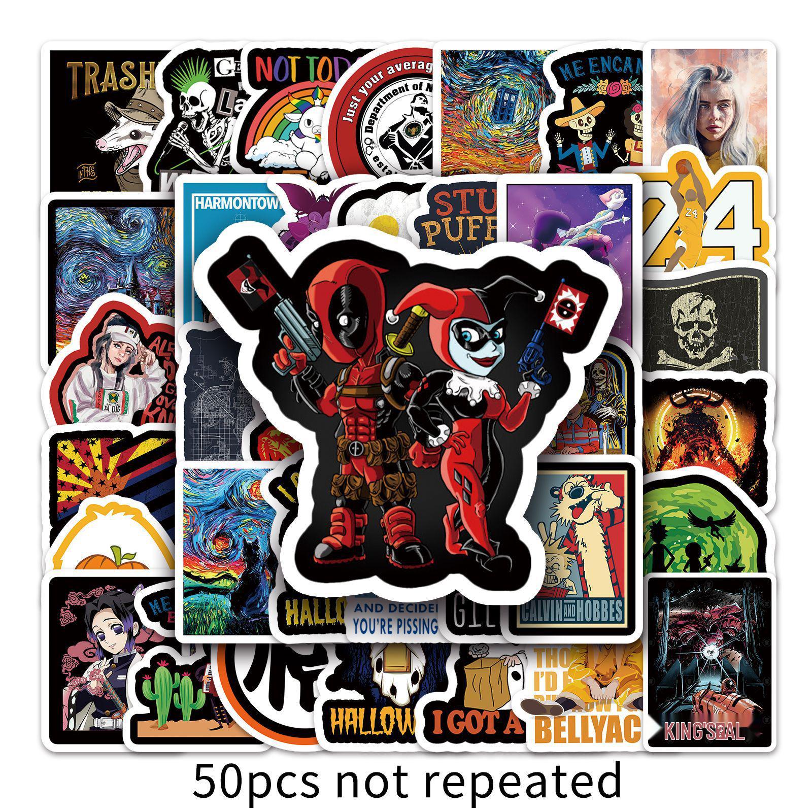 50 Retro Cartoon Waterproof Stickers for Laptops, Motorcycles & Cars
