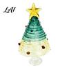 Christmas Table Centerpiece Glazed Tree Figurine Colorful Miniature Xmas Decor Handcrafted Small Ornament for Desk Glass Home Office Holiday