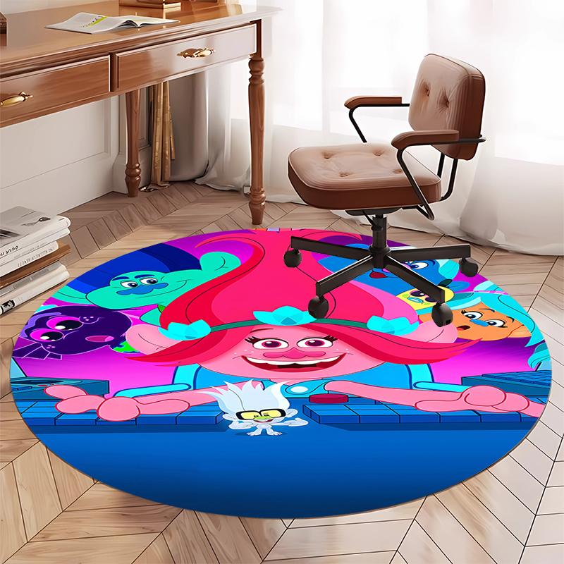 Trolls Printed Round Rug Carpet Chair Rug Area Rug Entryway Doormats,for Office Chair Living Room Bedroom Kitchen Room.