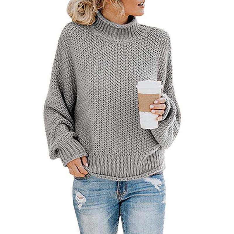 Women's Thick Yarn High Neck Pullover Sweater - 2019 Autumn/Winter Knitwear Collection for European and American Fashion.