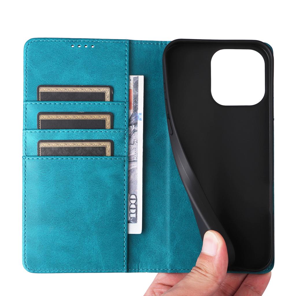 Applicable To iPhone16 Mobile Phone Leather Case 15Pro Solid Color Leather Pattern Card Wallet Magnetic Protective Case 14plus