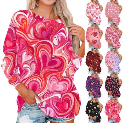 Damen Modisches Rundhals Schulter Langarm Valentinstag Bedrucktes Lässiges Pullover-Oberteil