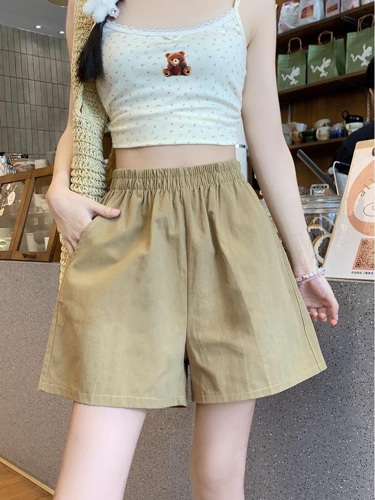 2025 Summer Women's High Waist Casual Wide-Leg Mid-Length Workwear Shorts, Petite Size.