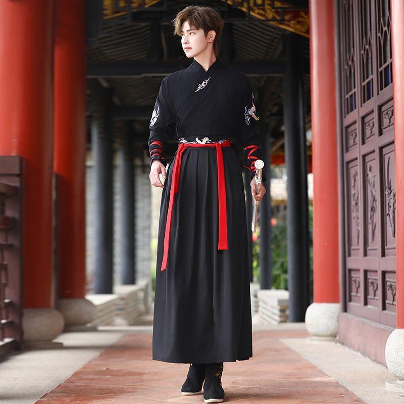 

Мужской костюм фехтовальщика в китайском стиле Hanfu для женщин и мужчин 2XL красный/чёрный