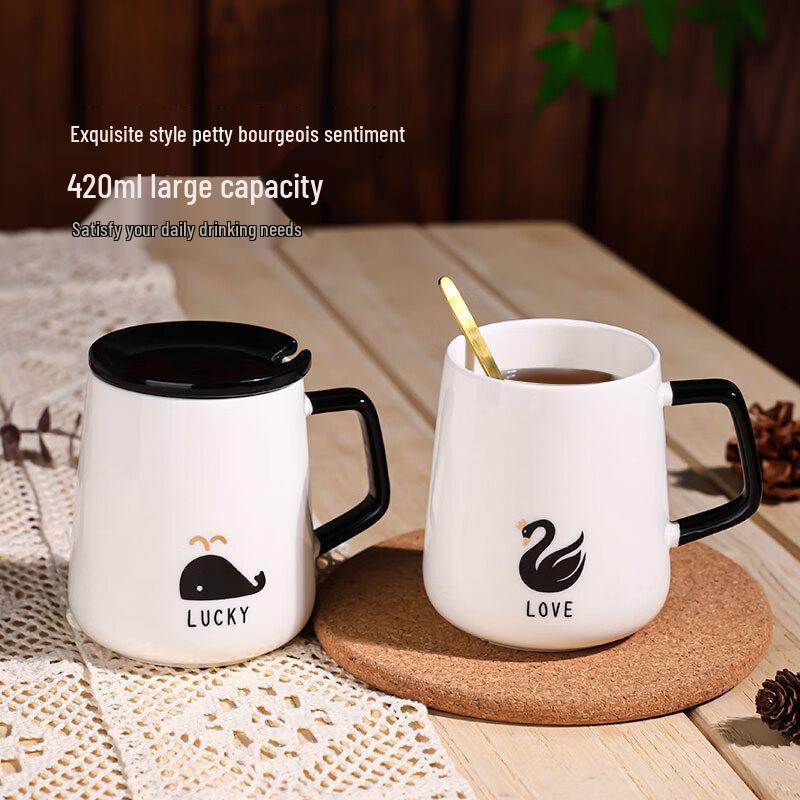 Elegante Schwan Keramiktasse mit Deckel und Löffel