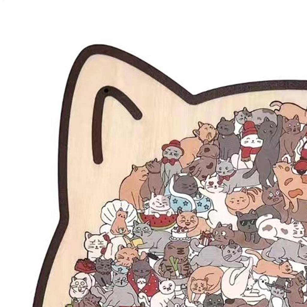 Cat-shaped Wooden Jigsaw Puzzle 135pcs Unique Irregular Puzzle Pieces Game Birthday Xmas Gifts for Cat Lovers Home Decorations