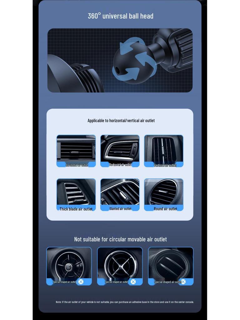 15W Car Wireless Charger & Phone Holder for Apple & Android with Three-Axis Linkage