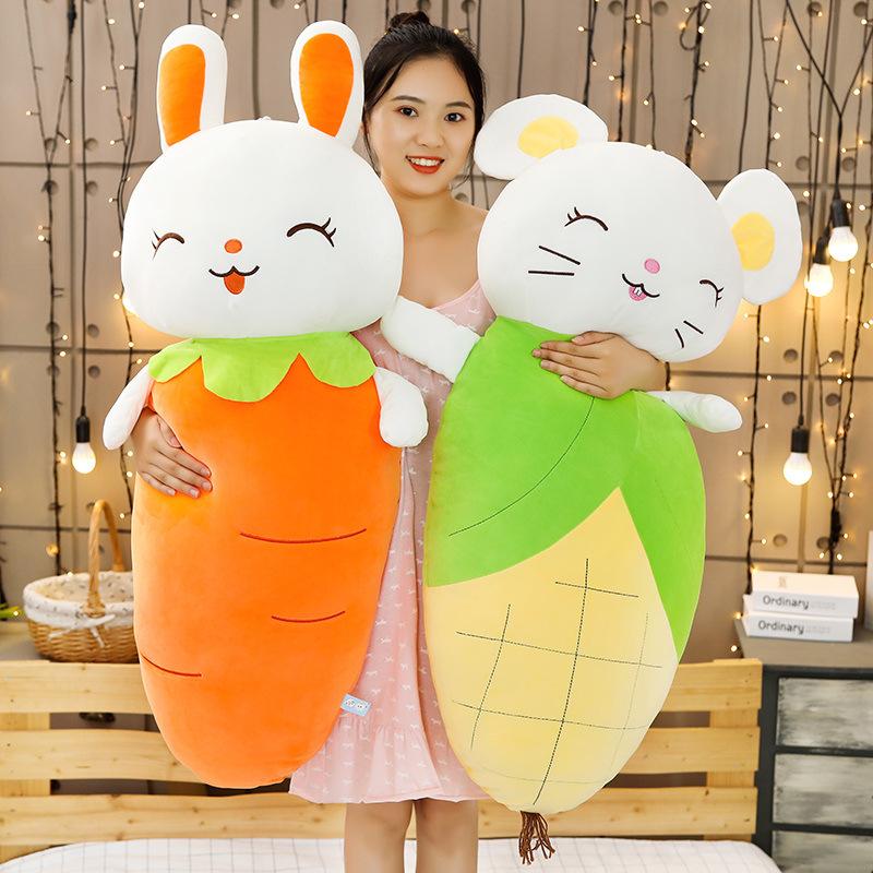 Carrot Bunny Mouse Throw Pillow Long Pillow Plush Toy Sleeping Pillow Bed Doll Birthday Gift Female
