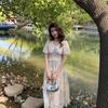French Elegant Floral Dress Female Summer High Waist Skinny V-Neck Bubble Sleeve Sweet Salt Fairy Cake Dress