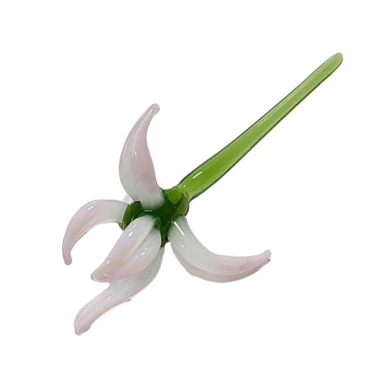 Ručně vyrobená skleněná dekorace z orchideje, ručně foukaná mini květinová ozdoba se stonkem, barevná květní figurka do domácnosti, kanceláře, interiéru...