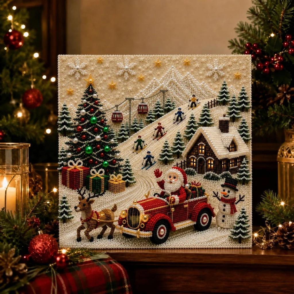 Weihnachts 5D Perlen Diamant Malerei Kit DIY Hirsch Weihnachtsmann Baum Kunst Handwerk zum Aufhängen an der Wand Heimdeko Party Szene Gestaltung