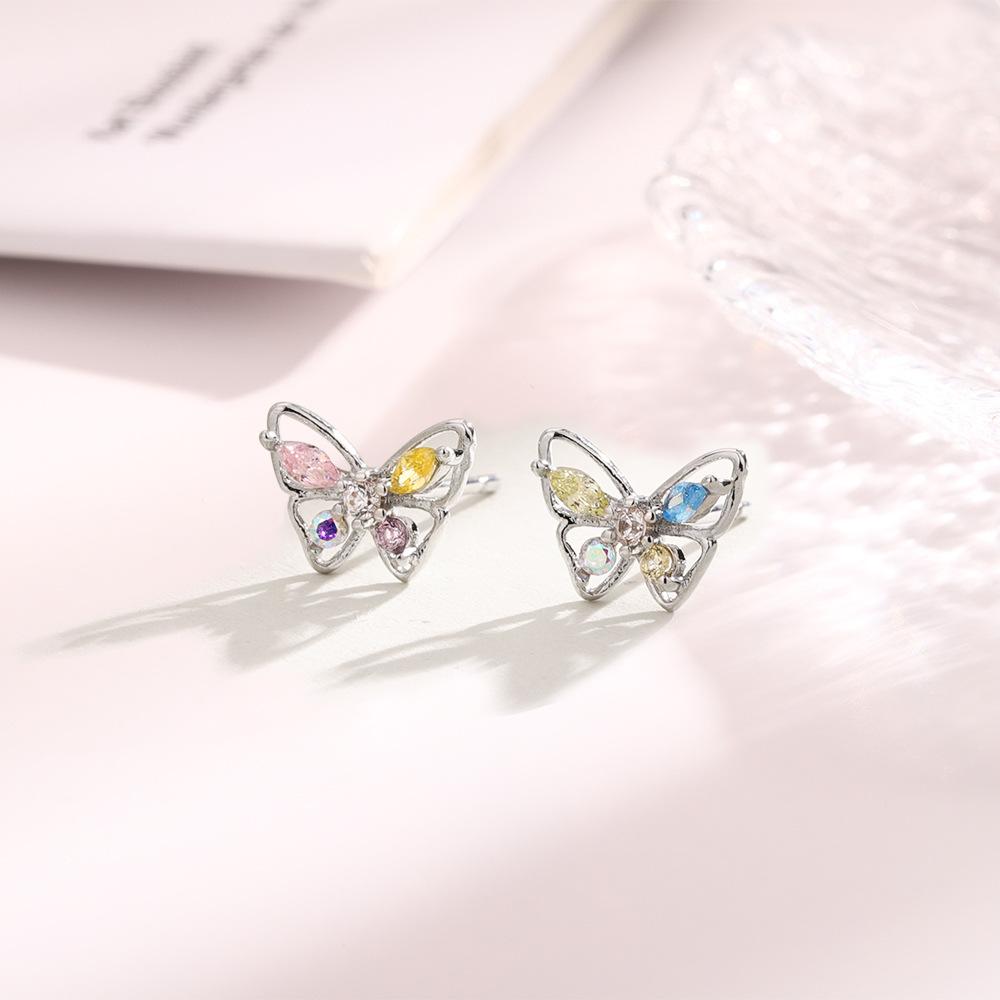 Atmosphere Color Diamond Butterfly Series Dopamine Stud Earrings Bracelet Necklace Set Sweet Dream Flower Fairy Jewelry Korea