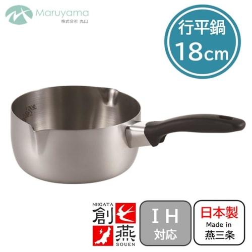 Maruyama Giken SOUEN Yukihira Saucepan, 18cm, 1.8L, with Measuring Measuring Pads and Double-Sided Spouts, SE-06, Induction and Gas Stove Compatible,