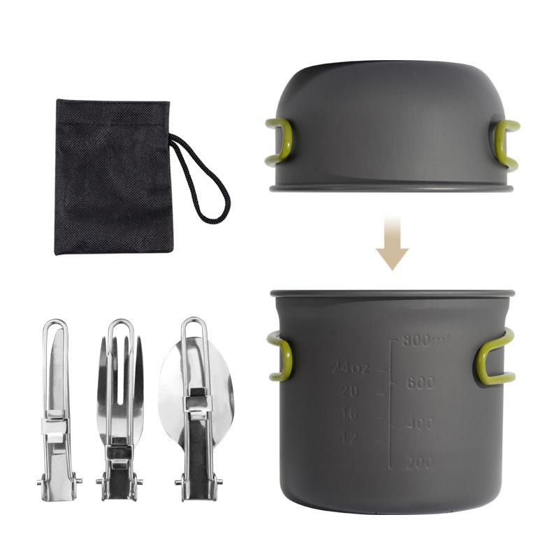 Outdoor Portable Camping Picnic Stove Set with Pot Foldable Ultra-Light Camping Cookware Non-Stick Pan