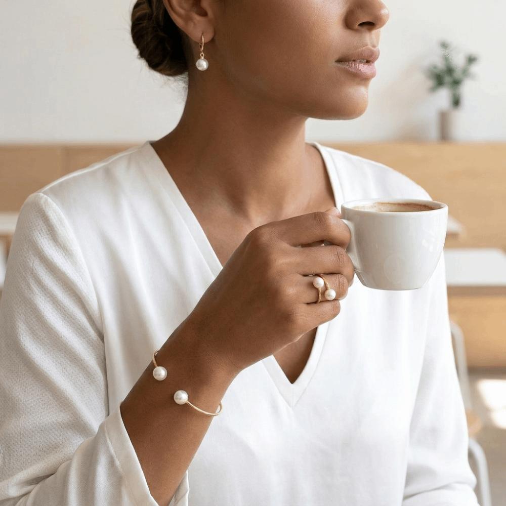 Simple Design Imitation Pearl Earrings Ring Bangle Elegant Gold Color Jewelry Jewelry Set Party