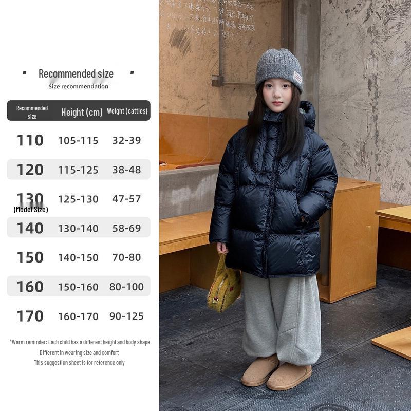 YOJIA Girls  Stylish Winter 2025 Mid-Length Down Coat - 90% Down, Warm Children s Jacket 110cm