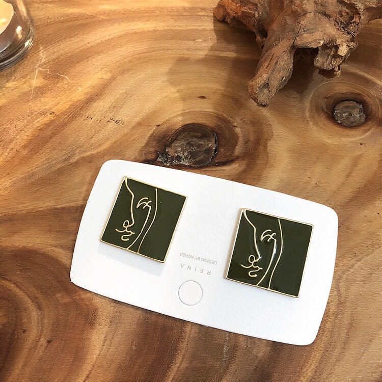 Personalized Color Dripping Oil Round Face Stud Earrings Geometric Square Men's and Women's Avatars Funny Abstract Earrings