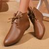 Women's Retro Pointed Toe Lace-Up Flat Ankle Boots, Soft Leather, Versatile Martin Style for Spring 2025.