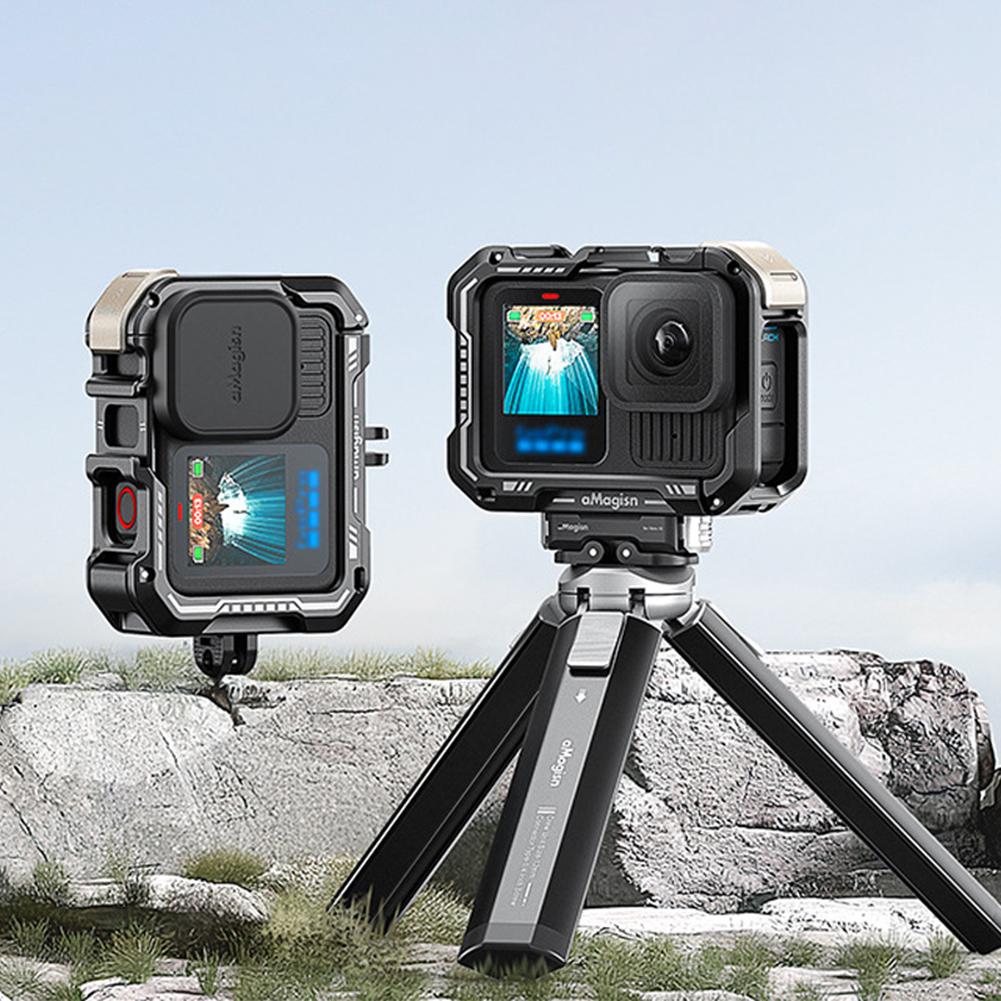 Metal Case Aluminum Cage for Max Lens Mod Video Light Quick Release Vertical Mount Kit Housing Cage for GoPro Hero 13/12/11/10/9