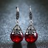 Retro 100 %925 Sterling Silver Round Garnet Drop Earrings For Women Natural Red Gemstone Ruby Fine Jewelry Best Gifts