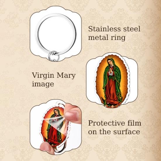 Religious Keychain for Men Women Catholic Virgin Mary Keepsake Christian Acrylic Keyring Small Baptism Favors for Guests