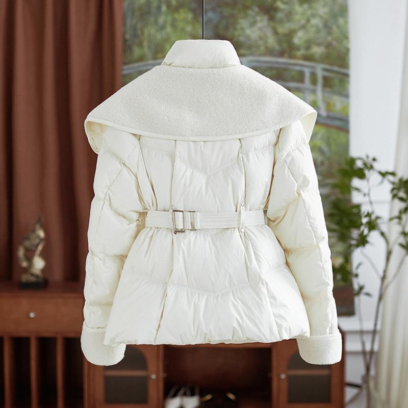 Winter Jacket Coat Female Parkas Fashion Lamb Wool Double Collar Short Belt Warm Down Cotton Jacket Women Outerwear Top