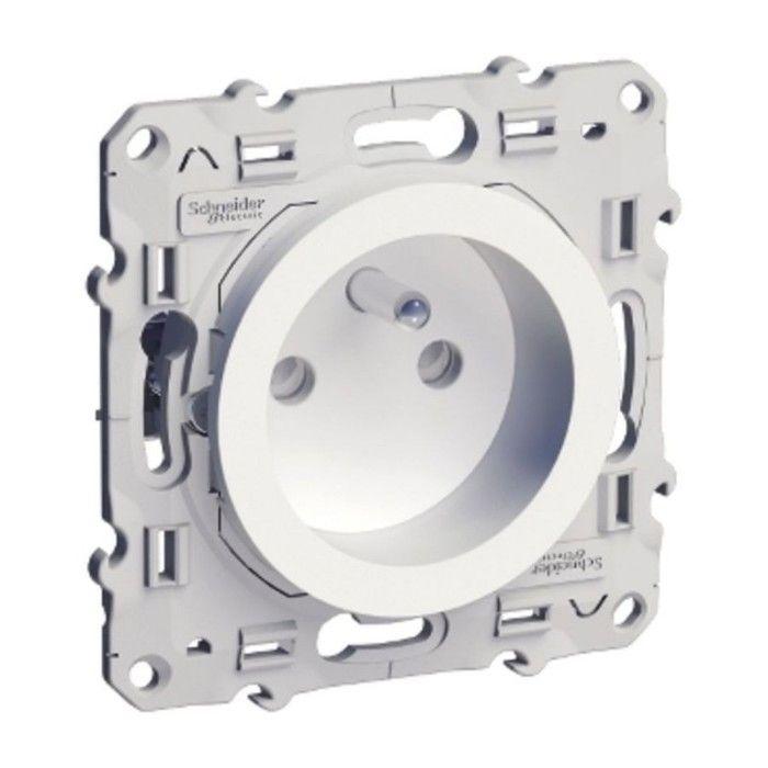 Prise de courant encastrée 2P+T - SCHNEIDER ELECTRIC - Odace - blanc - bornes sans vis - fixation par griffes