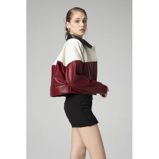 Women's Coat Wm053 Crop Genuine Leather Women's Coat