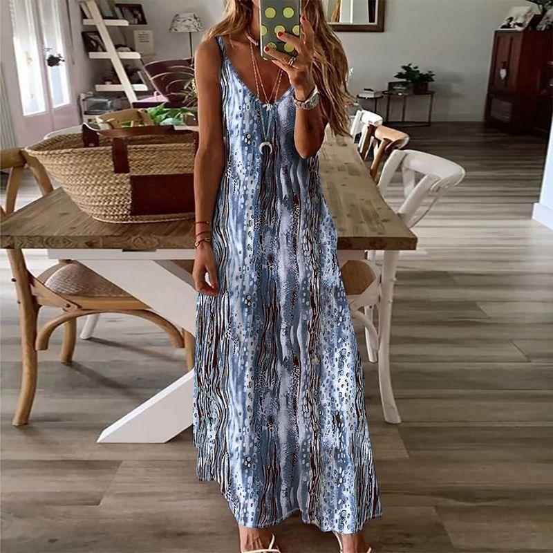 Europe and America Cross Border Export Summer Tide Sexy Women's Sling Vest Dress Print Sleeveless Long Dress Tall Slim Loose Slim Fit