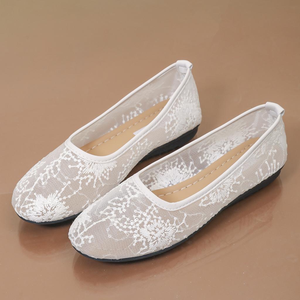 Fashion 2025 Embroidery Flower Design Loafers Women Fashion Light Breathable Mesh Mules Flat Shoes Shallow Mouth Non Slip Ballet Shoes