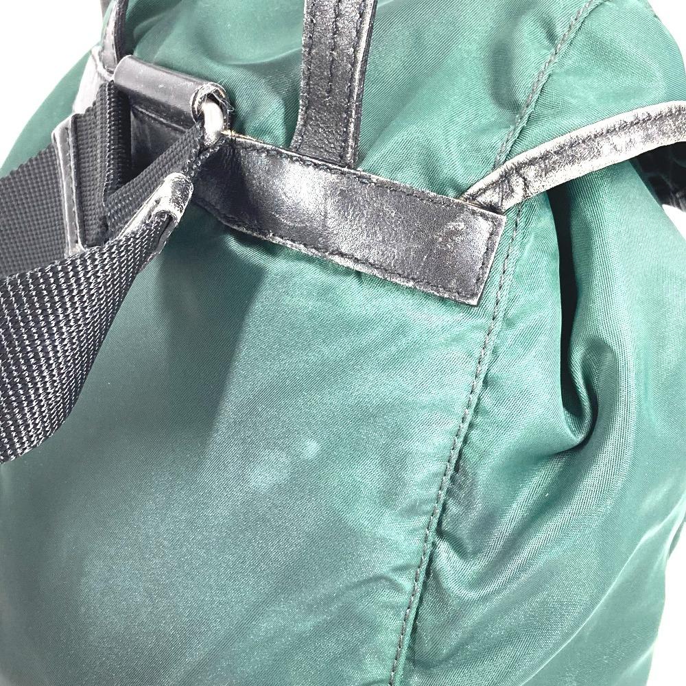 PRADA Bicolor triangle logo Backpack Leather / Nylon Green/Black