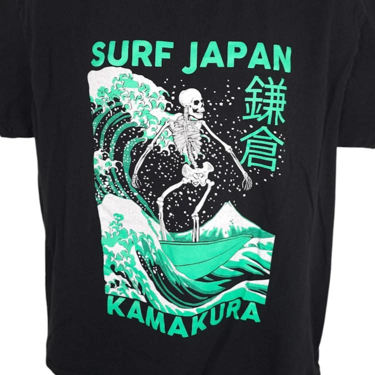 Surf Japan T Shirt Mens Size Large Black Kamakura Surfing Skeleton 2XL