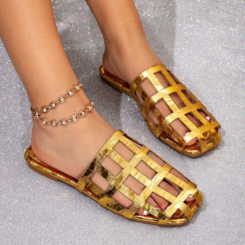 Modische temperamentvolle Damenschuhe 2026 Sommer Neue Runde Zehen Flache Schuhe Einfache Vielseitige Damen Pantoffeln Rutschfeste Damen Strandschuhe