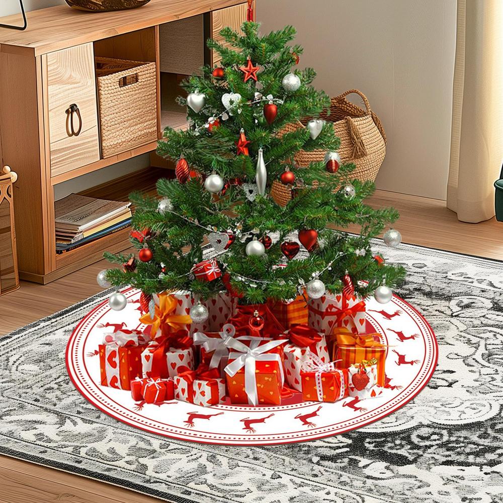 Large Christmas Skirts for Trees Tree Base Cover Tree Skirts 23.6 Inch Holiday Tree Skirt Red Cover Snowflake Reindeer Home